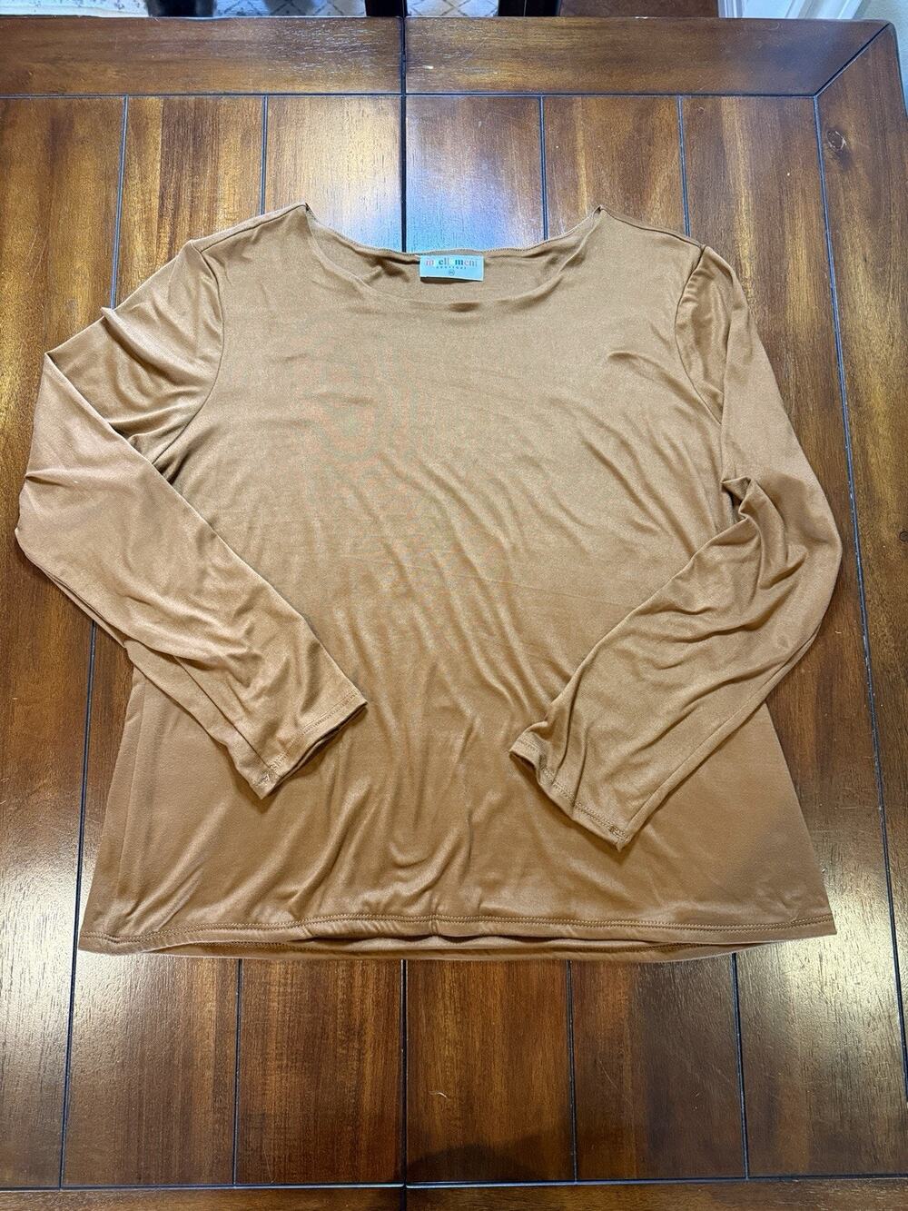 MyEllement boutique Women's 3XL Brown Solid Scoop Neck Long Sleeve Knit Tee